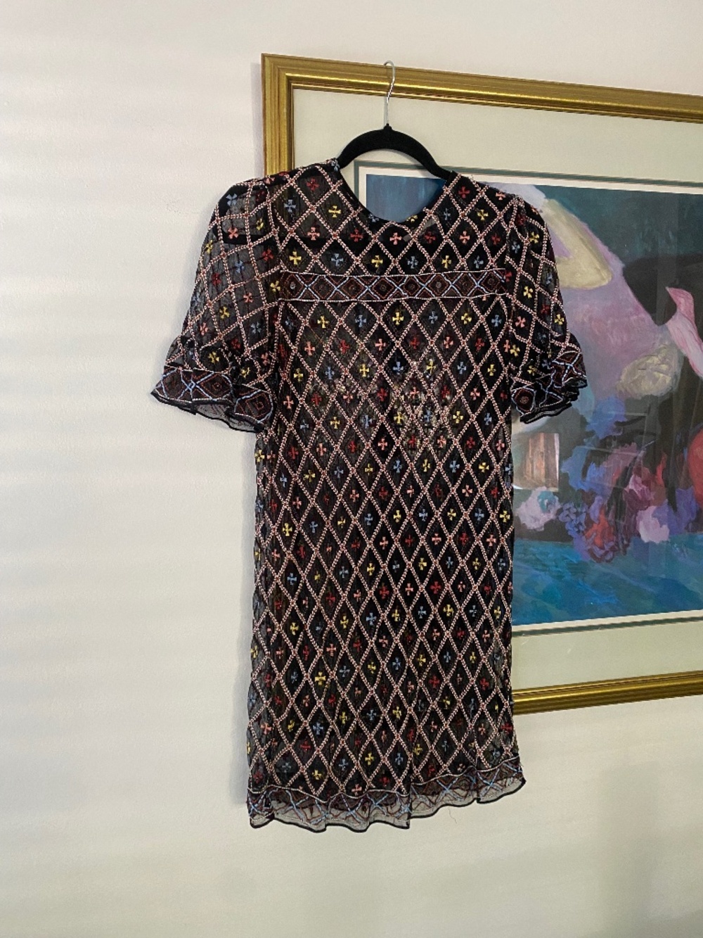 Tularosa Lexi Dress Black Sheer Beaded Embroidered Mini Boho Festival Small